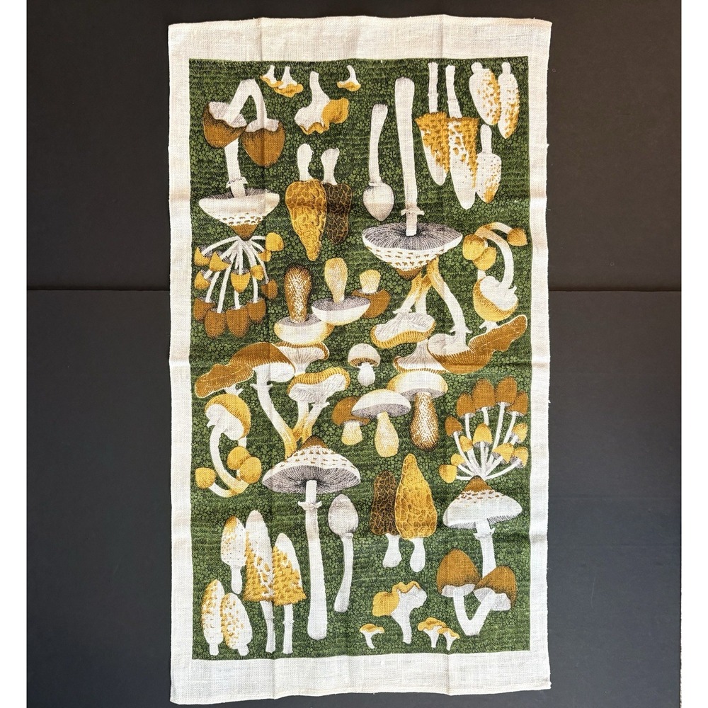 Vintage Lois Long for Kay Dee Mushroom Fungi Linen Tea Towel